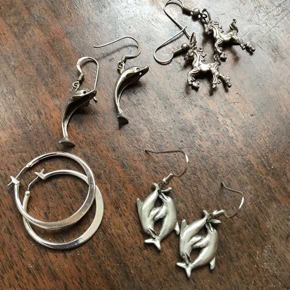 Set of 4 silver tone dangle earrings - Picture 1 of 10